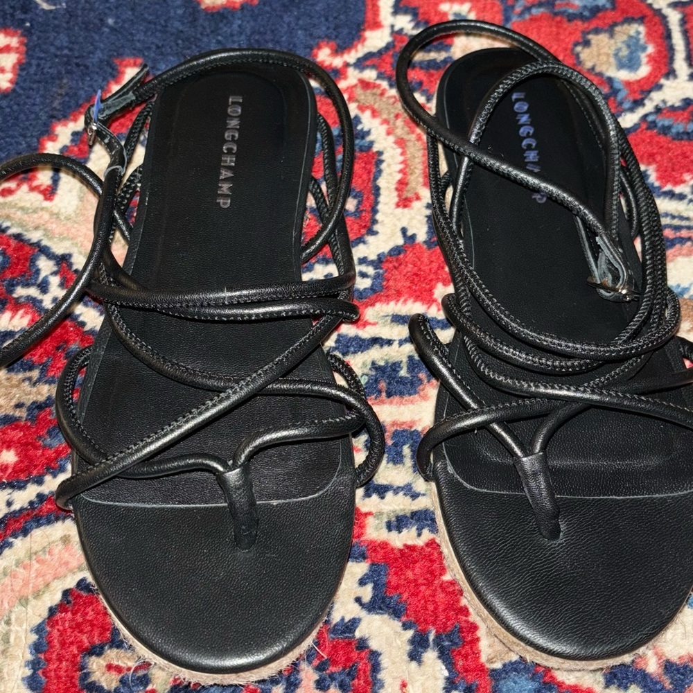 Longchamp Black Women's ankle strap Sandals size 8